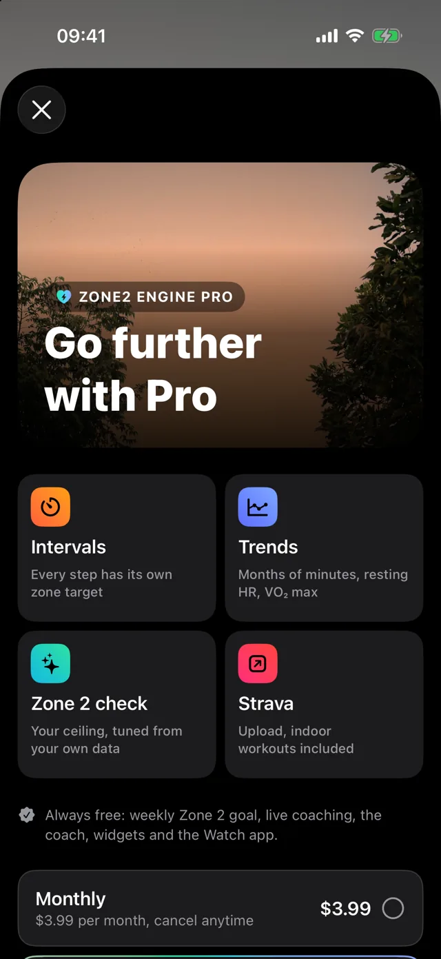 Zone2 Engine Pro screen with prices shown up front